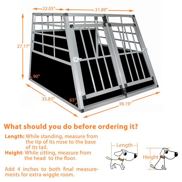 Double Doors Pet Car Transport Cage Aluminium Puppy Travel Crate Box Trapezoidal Kennel Dog Cat Carrier Cage