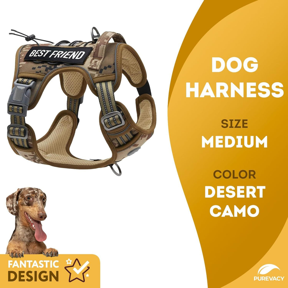 Tactical Dog Harness with Handle Medium for Pets; Desert Color Camo Dog Harness for Training and Working; Military Dog Tactical Vest; Adjustable Tactical Dog Vest Harness