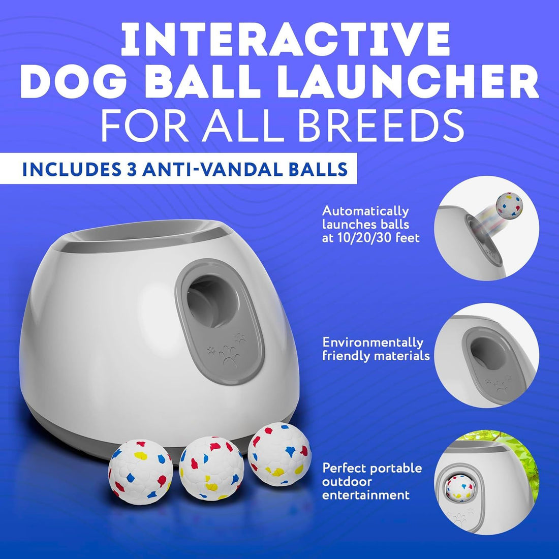 White Automatic Dog Ball Launcher Machine; Automatic Tennis Ball Thrower for Dogs 10.2 x 8.3 x 10.6; ABS Automatic Ball Launcher for Dogs; Pet Ball Launcher with 3 Tennis Balls